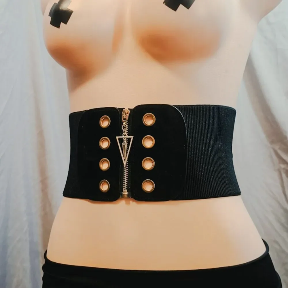 80s Retro Elastic Corset Waist Cincher Belt Gold L XL NWOT New Wave Post Punk